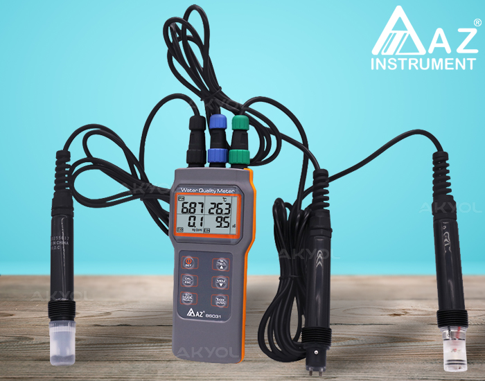Medidor de Calidad del Agua Multiparamétrico AZ-86031, Medidor de Oxígeno Disuelto, pH, Conductividad, Salinidad y Temperatura